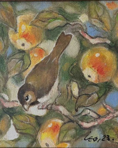 Suli Seferov - Apple tree with sparrow